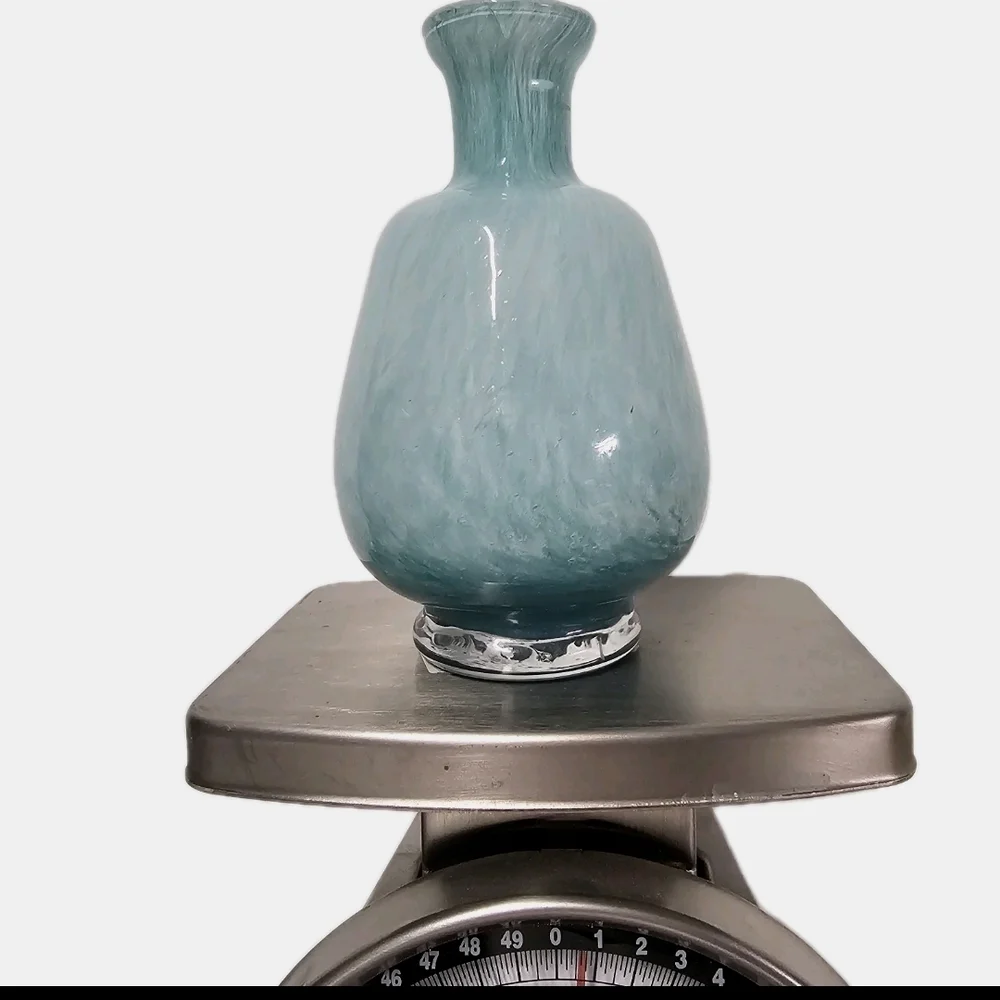 Light Blue Hand Blown Bottle Vase Beach Theme Nautical Decor Accent
